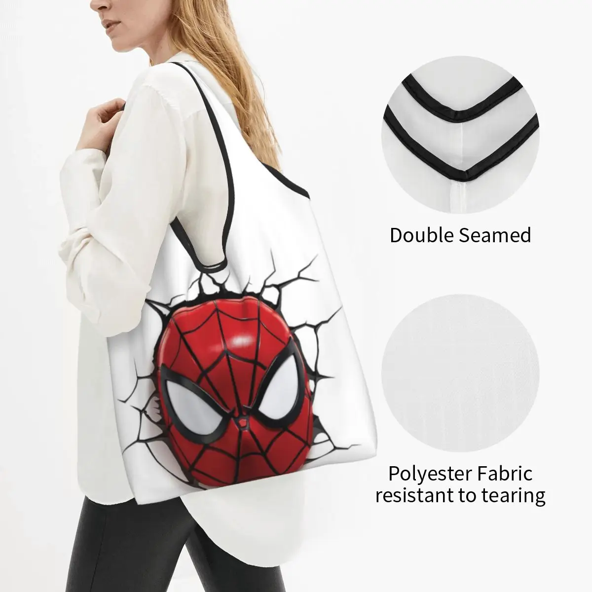 Custom Spiderman Wall Shopping Bag Women Portable Big Capacity Groceries Head Log Shopper Tote Bags