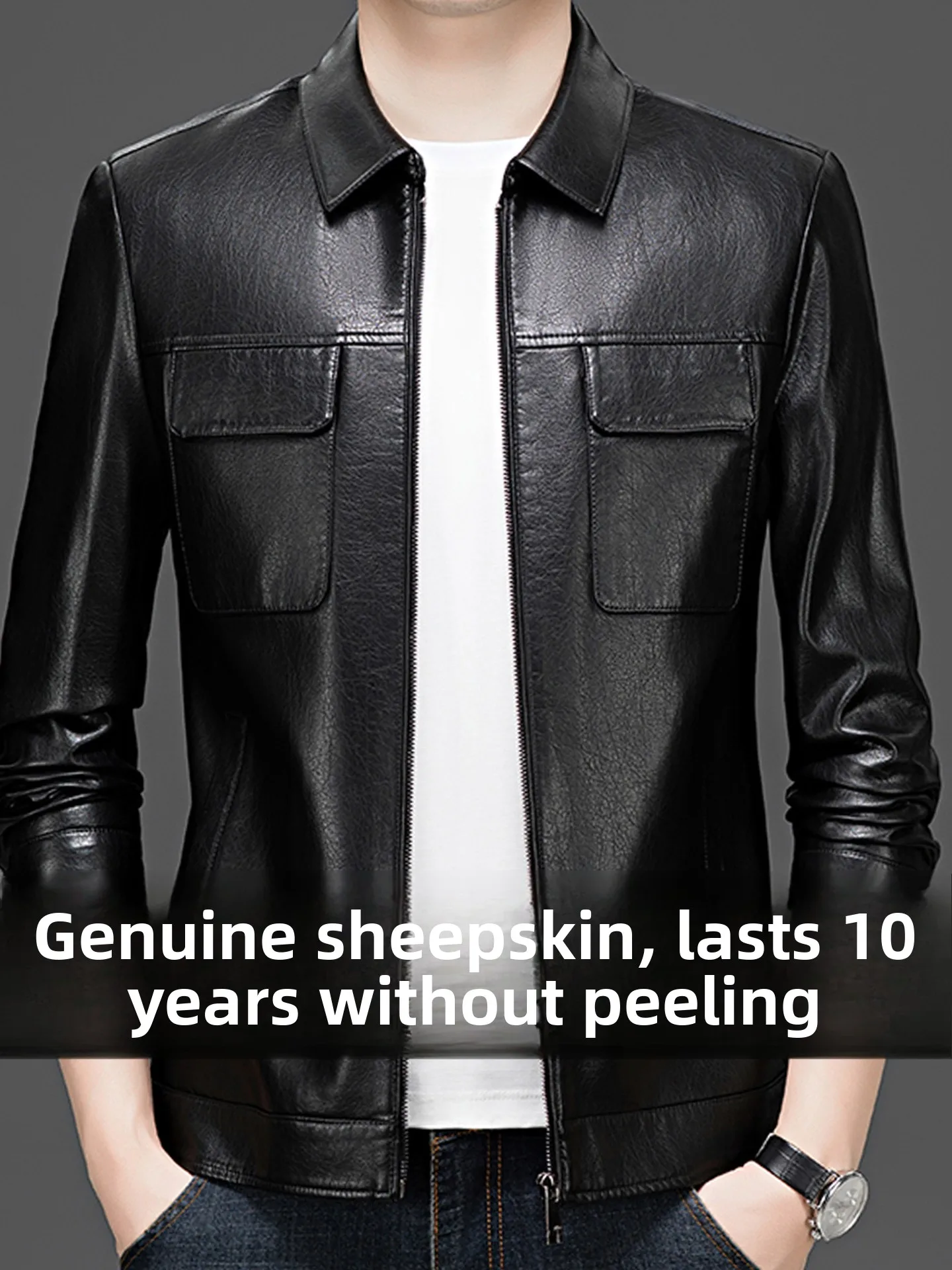 

Мужская кожаная куртка Slim Fit, укороченная модель, повседневная тонкая верхняя одежда, модная куртка из натуральной овчины, деловой повседневный стиль