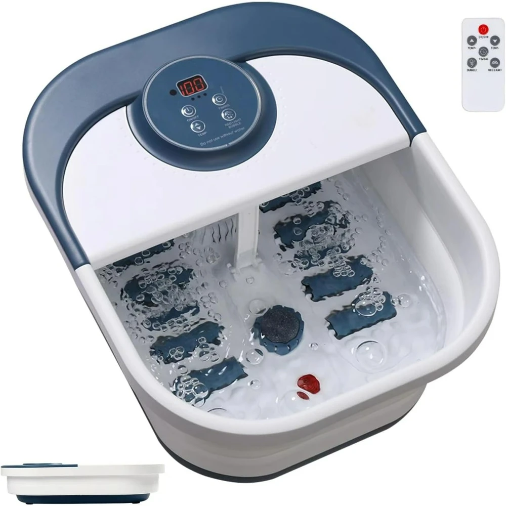 

Collapsible Foot Spa Bath Massager with Heat, Bubbles, Pedicure Foot Spa with 8 Rollers, Foot Spa Tub for Stress Relief.