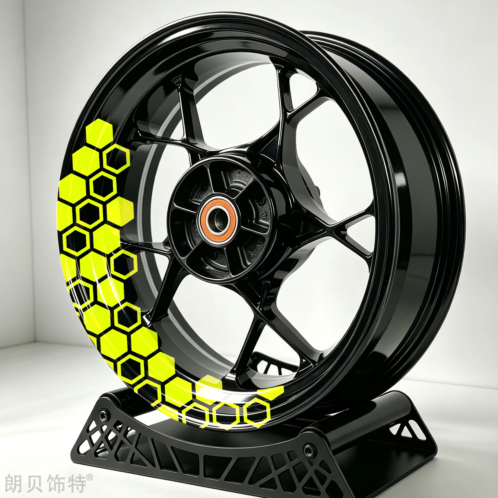 Motorrad-Felgenaufkleber, 17 Zoll, für Vorder- und Hinterrad, Wabenmuster, sechseckige Aufkleber, wasserdicht, selbstklebend, zur Dekoration von Motorrädern und Rollern. – Detail 1