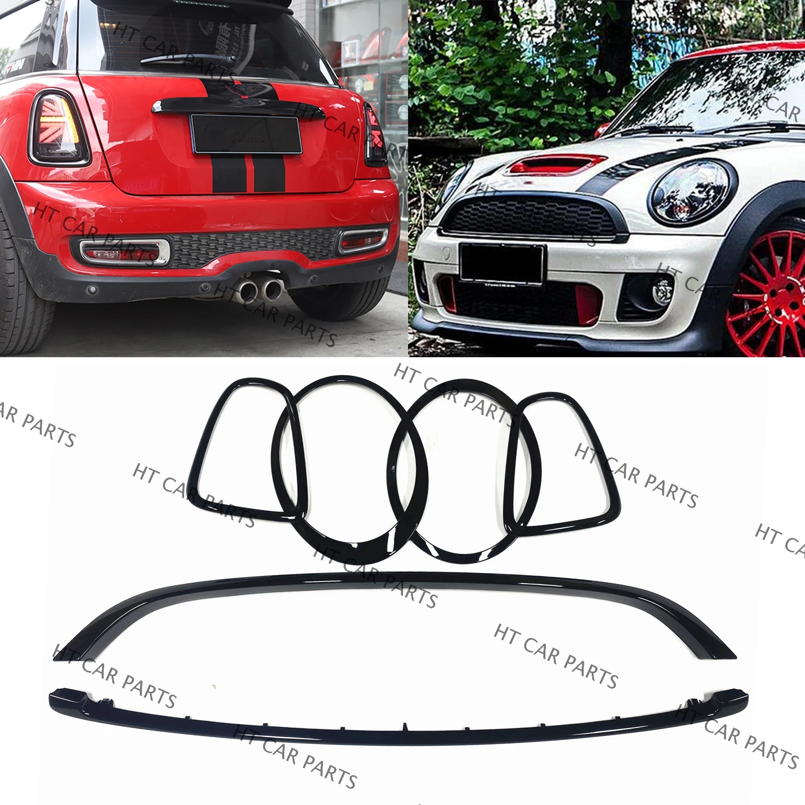 For BMW MINI COOPER R55/R56/R57/R58/R59 2007-2015 JCW Styler 6pcs Front Head Lamp Rear Light Cover Frame  Grille Grill Rim Strip