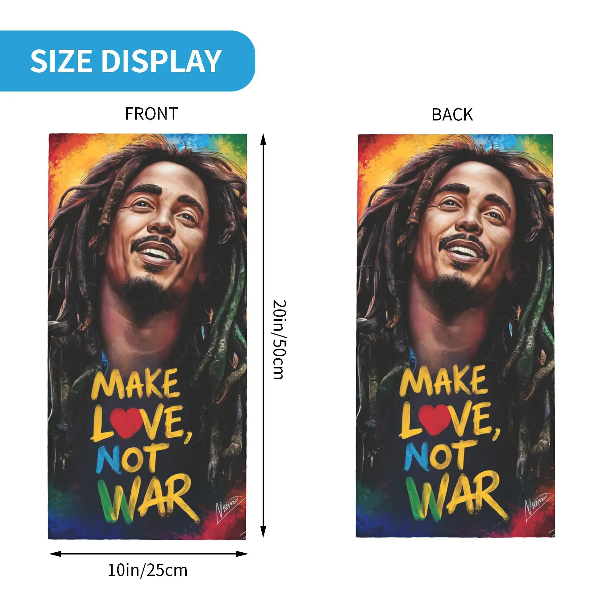 بوب مارلي الريغي باندانا الرقبة الجراب مطبوعة التفاف وشاح متعدد الوظائف بالاكلافا المشي لمسافات طويلة الصيد للجنسين الكبار يندبروف