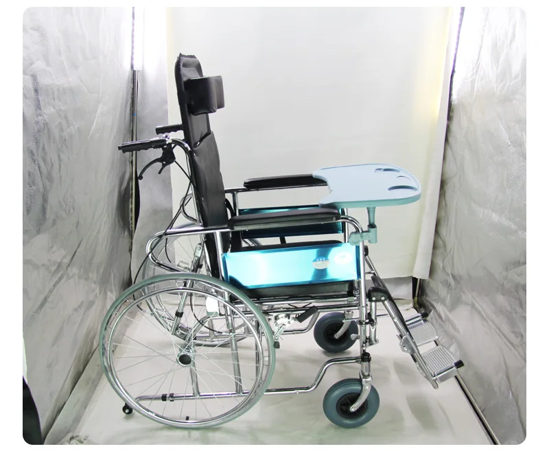 كرسي متحرك خفيف الوزن قابل للتعديل عالي الظهر مع لوح طاولة طعام لكبار السن والمعاقين #3