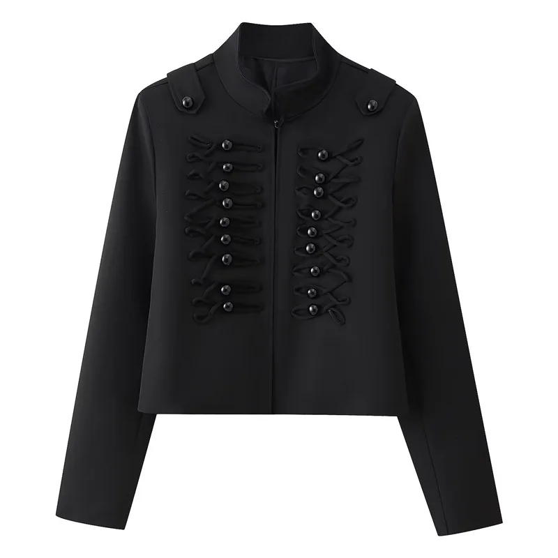 Withered Versatile And Popular European And American Style Solid Color Stand Up Collar Breasted Short Jacket Woman Clothes