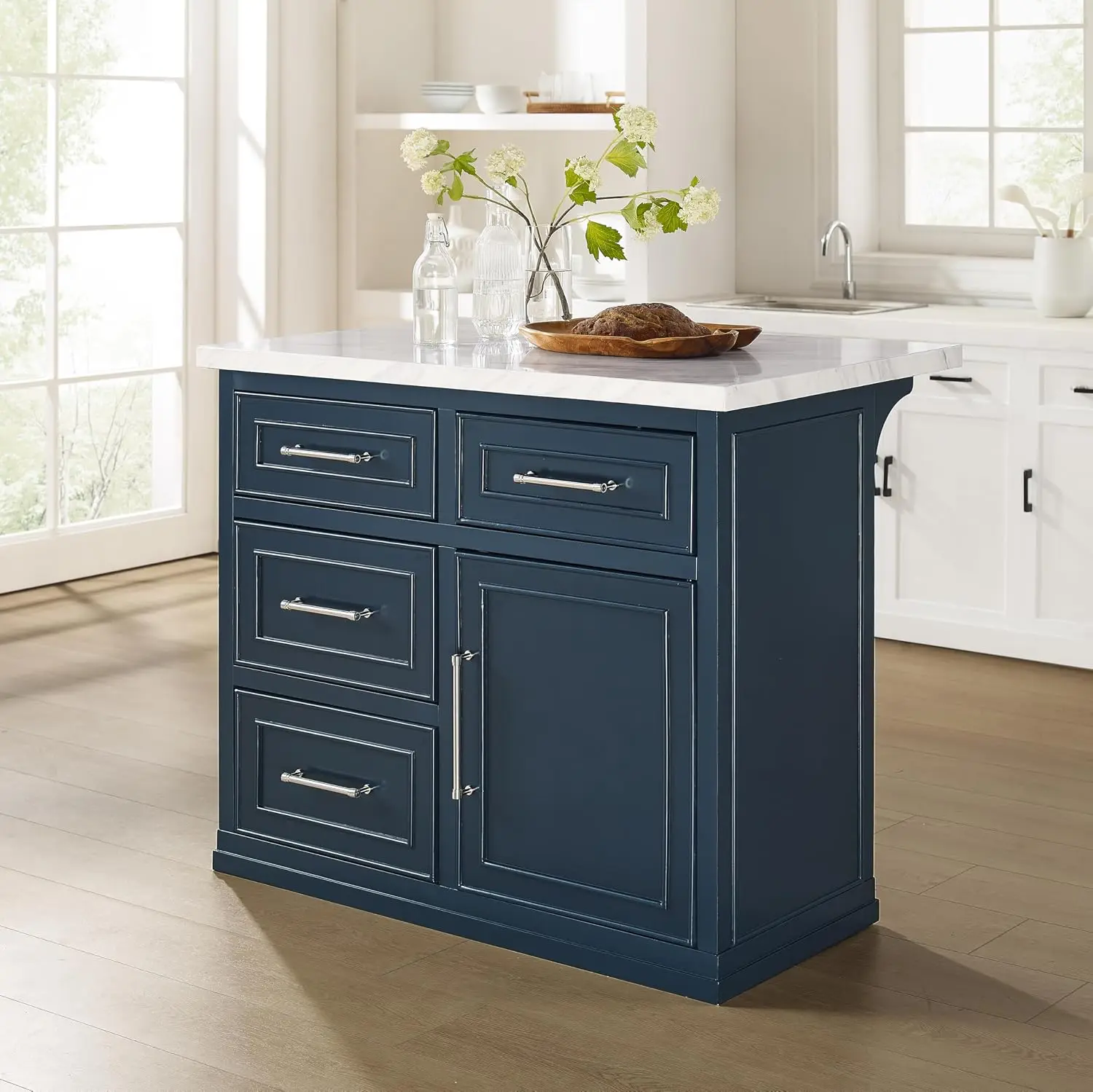 Kitchen Island Faux Marble Top Storage Cabinet Dining Prep Station, Customized