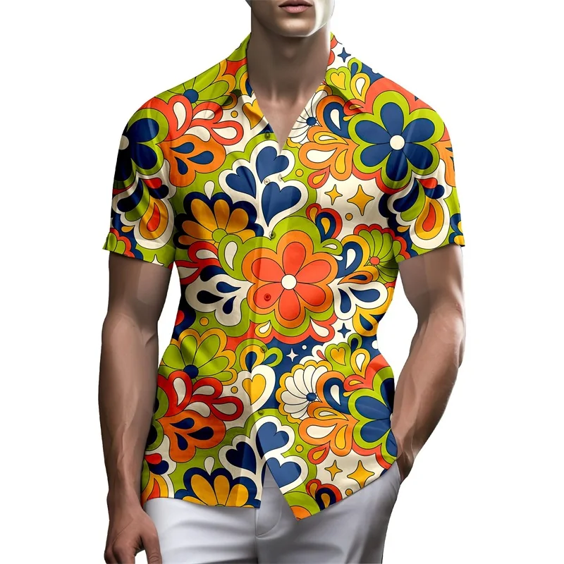 Camisa havaiana de néon masculina, 3D Print, Flor, Casual, Camisa de praia de botões grandes, Roupas da moda, Aloho Design