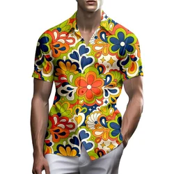 3D Print Flower Neon Hawaiian Shirts For Men Casual Oversized Button Up Beach Shirt Clothes Fashion Designer Aloho Shirts