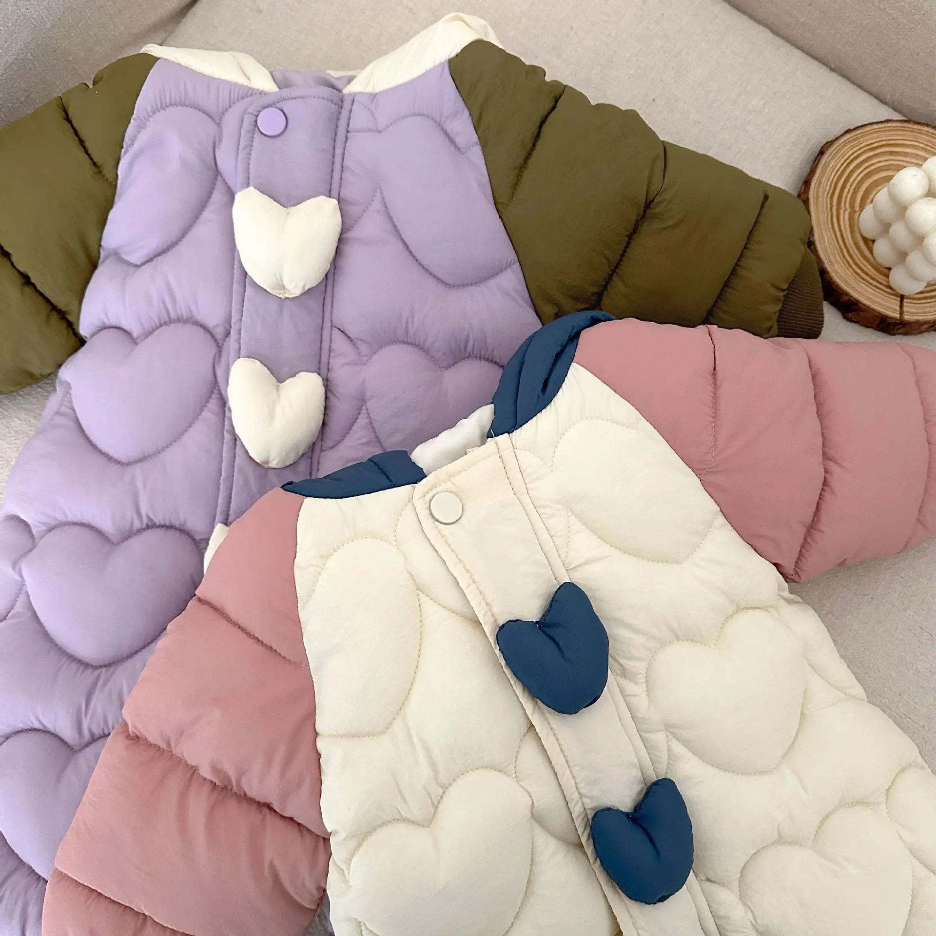 Baby Clothes Autumn Winter Cotton Jumpsuit Girls Color Blocking Heart Thickening Outdoor Rompers Baby Climbing Clothes 3