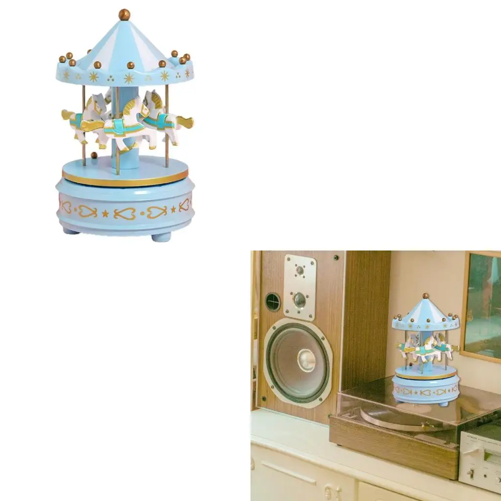 Merry-Go-Round Music Box with LED Light Battery Operated Musical Princess Carousel Horse Whirligig Toy Home Decoration Birthday