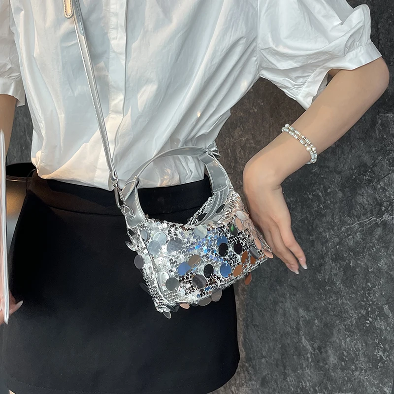 2024 Luxury Sequined Handbags Clutches Fashion Mini Bucket Crossbody Bags For Women Brand Shoulder Bags Female Sac A Main New