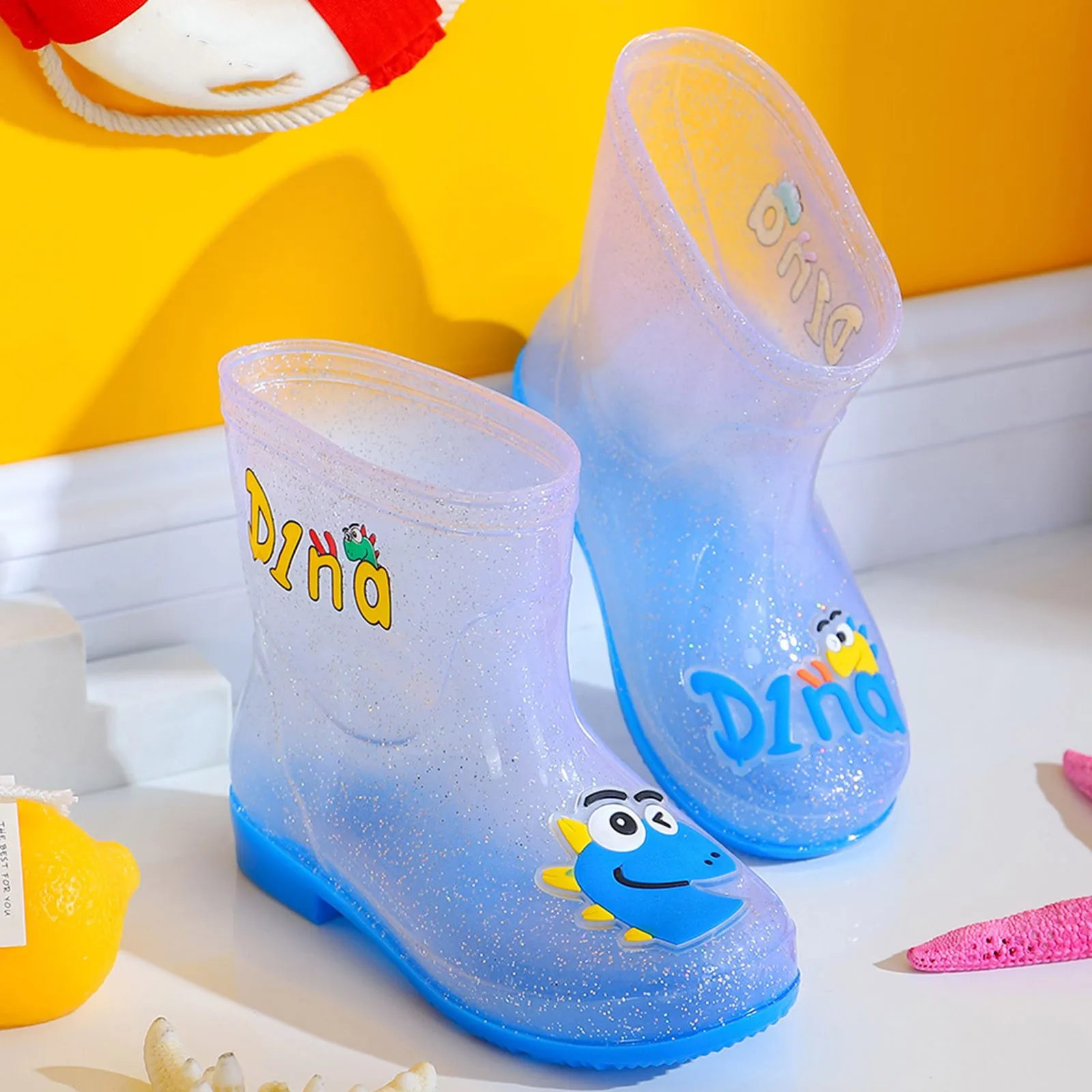 new Kids Girls Boys Rain Boots Cute Cartoon Transparent Anti-slip Waterproof Wellies Water Shoes Children ботинки для девочки