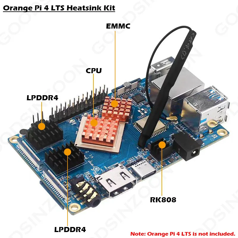 5pcs Orange Pi 4 LTS Heatsink Kit Copper + Aluminum w/ Thermal Conductive Adhesive Tape for Cooling Orange Pi 4 LTS