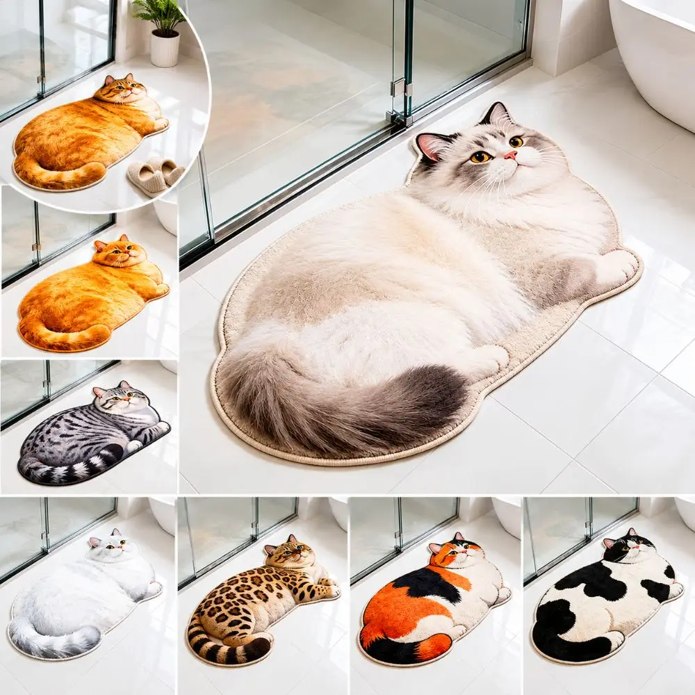 New 36*60cm Cute Cat Floor Mat Non-slip Water-absorbing Bathroom Carpet Ragdoll/Cow Cat Soft Floor Mat Living Room Tea