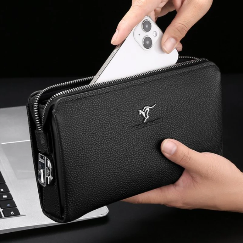 2026 new Men's Genuine Leather Wallet Long Zipper Clutch Bag Password Lock Cowhide Large Capacity Phone Purse Business Handbag