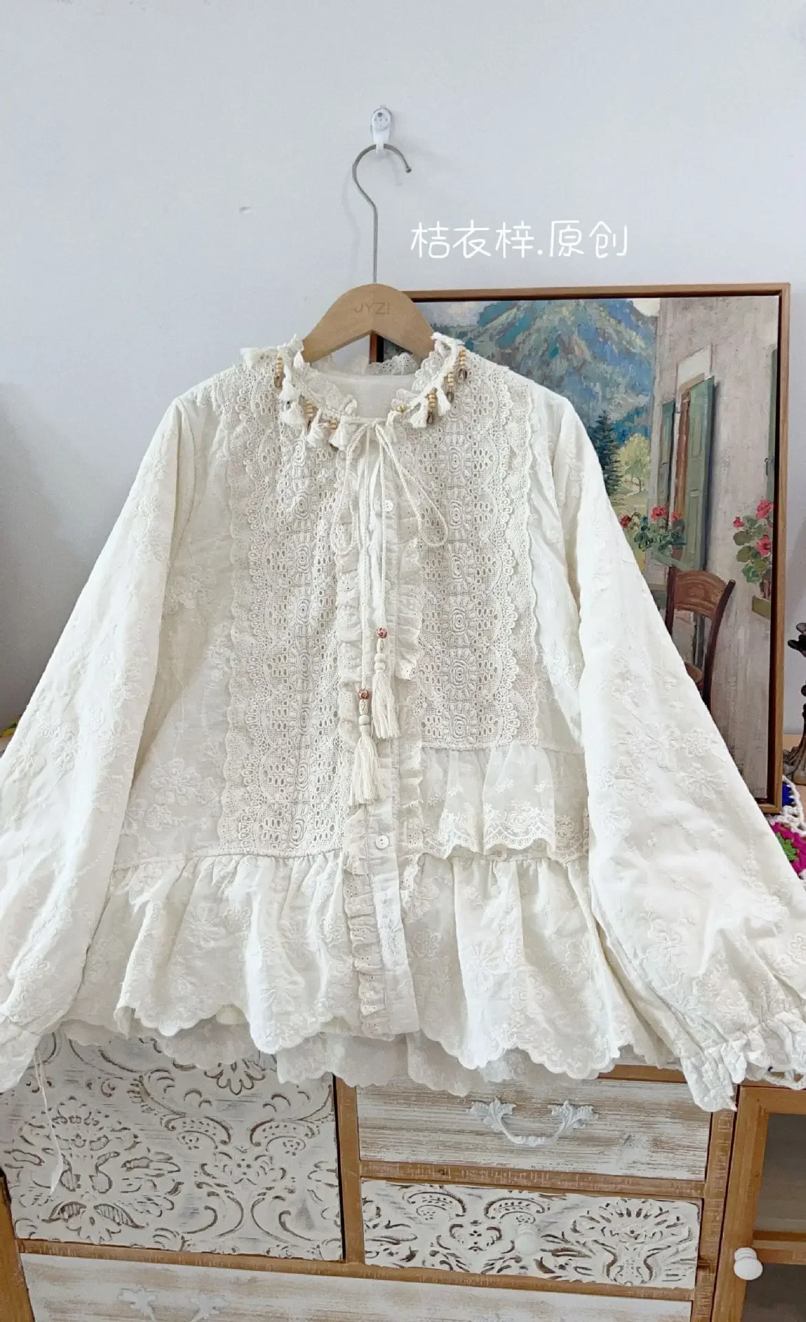 Vintage Mori Kei Embroidery Kawaii Shirts for Women, Japanese Style, Peter Pan Collar, Patchwork Blouses, Sweet Casual Lolita Sh