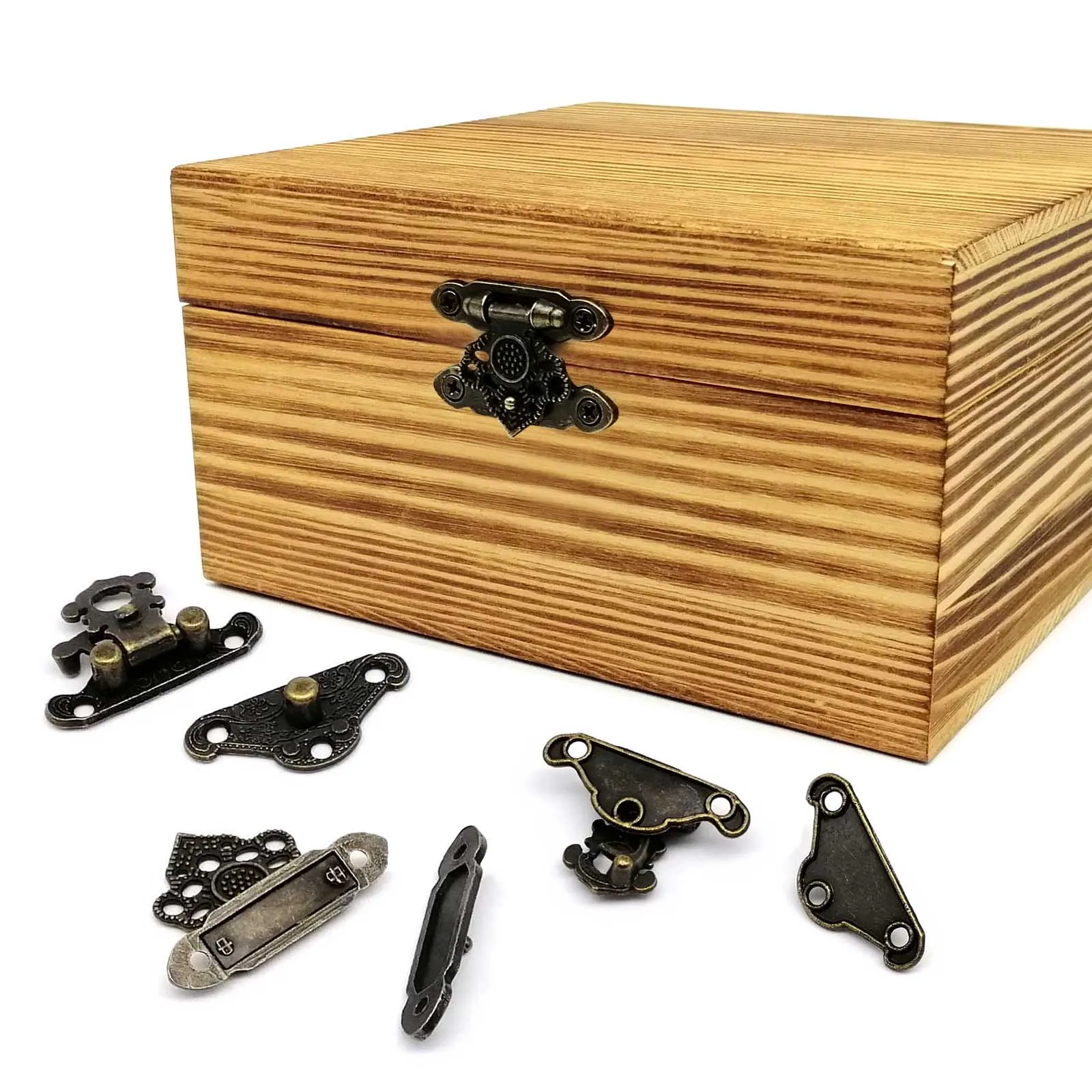 HZYUEGOU 12 Stück Retro Vintage Antik-Messing Dekorative DIY Holz-Schmuckkästchen-Verriegelung, Weinbox-Verschluss, Geschenkbox-Verschluss, Haspe, Schloss, Verschlussriegel – Detail 3