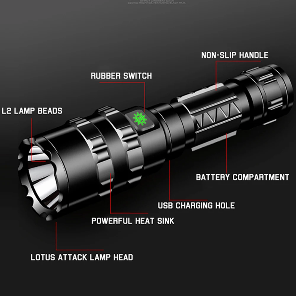 Professional Tactical LED Flashlight USB Rechargeable Waterproof Torch Red/Green/ White L2 Scout Light Hunting Flashlight