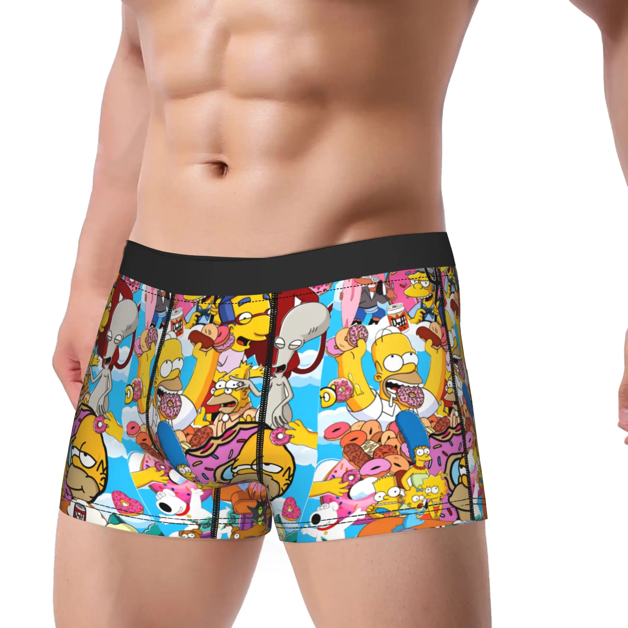 Funny SSimpsons Donut Party Fun Boxer Brief  Underwear High Quality Men Novelty Trunk Pattern Plus Size Underpants