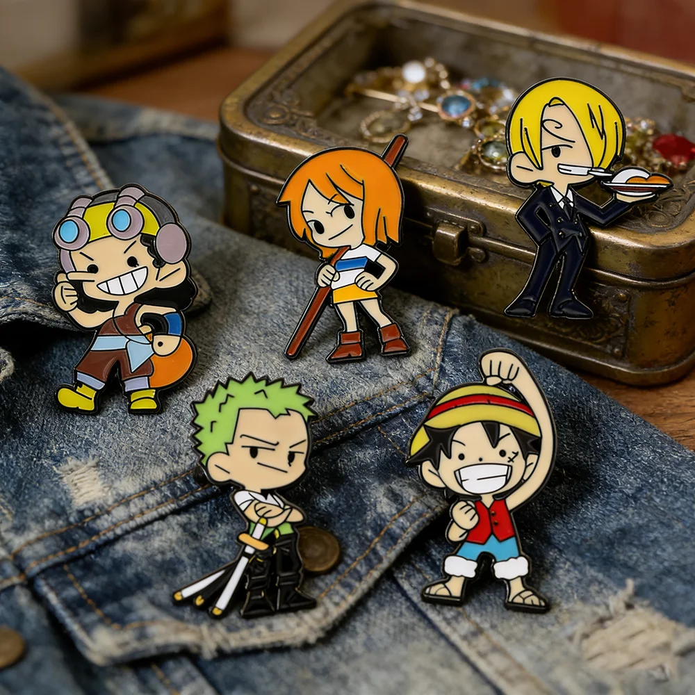 

One Piece Luffy Zoro Usopp Anime Metal Pin Alloy Drip Enamel Brooch Japanese Manga Fashion Accessory for Fans And Collectors