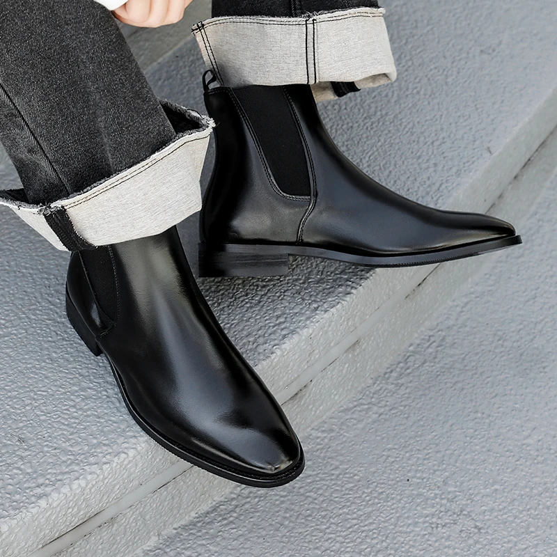 ビジネスメンズチェルシーブーツブラックブラウンブリティッシュカジュアル快適で暖かいファッショナブルな高品質ブーツ紳士ソーシャルブーツ男性