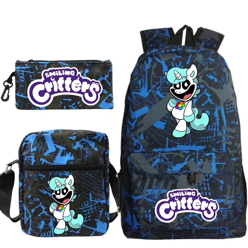 

3pcs Set Smiling Critters Print Backpack for Primary School Boys Gilrs Funny Cartoon Bookbag Children School Bags Travel Bagpack