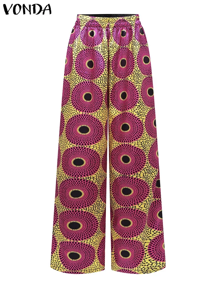 VONDA Women Bohemian Pants Sets 2025 Summer Casual Elastic Waist Tops Trousers Vintage Three Quarter Sleeve Wide Leg Pants Suits