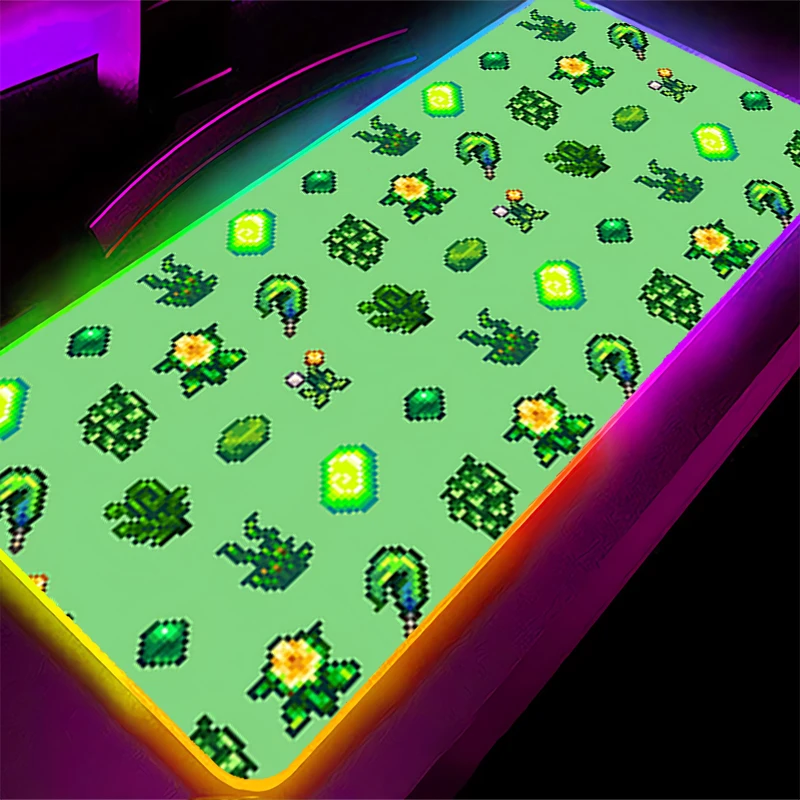 Tapis de souris LED RGB en caoutchouc HD, accessoires de jeu sur ordinateur, clavier, décoration de bureau, bureau, s-stardew Valley