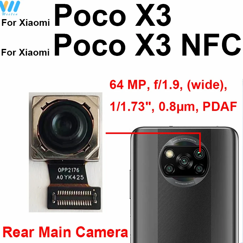 Front Rear Camera For Xiaomi Pocophone POCO X3/X3 NFC/X3 Pro Main Back Front Selfie Samll Facing Camera Flex Cable Repair Parts