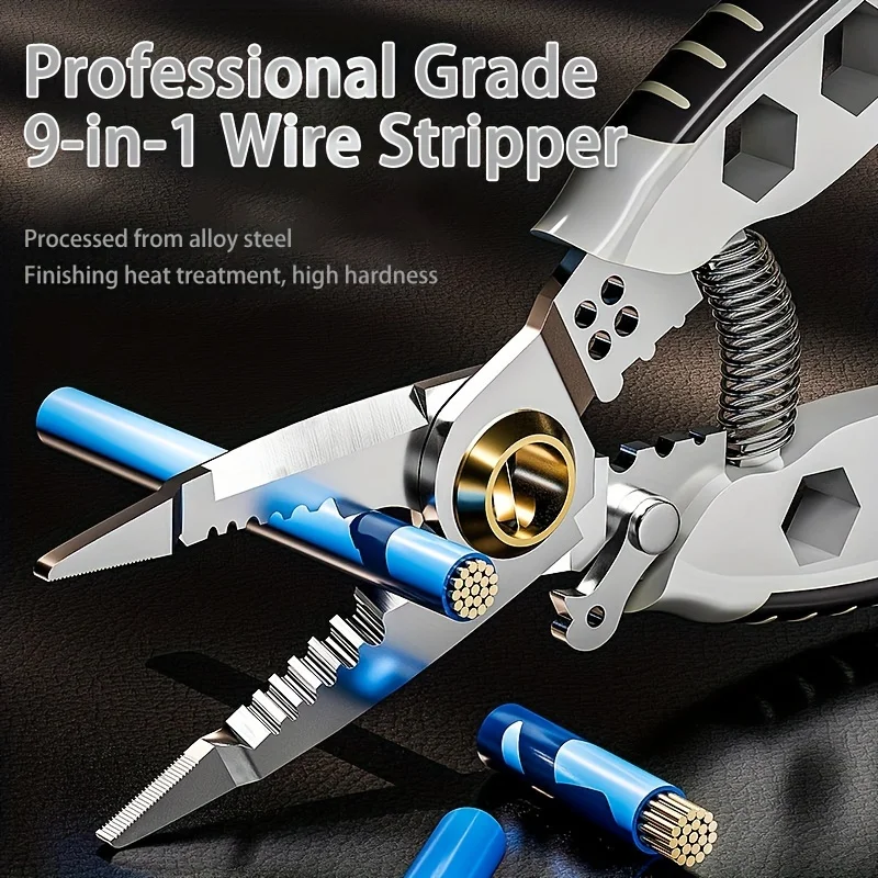 AIRAJ 9 in 1 multifunctional electrician pliers  wire strippers Cable Stripping Crimping Striping External hex wrench Hand tools