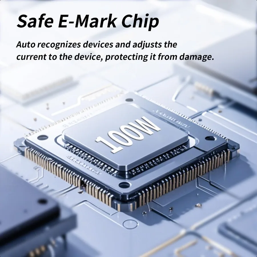 สายชาร์จ USB C 100W พร้อมชิป EMark 3 in 1 สายชาร์จเร็ว USB C สายชาร์จอเนกประสงค์พร้อมหัว TypeC Mic