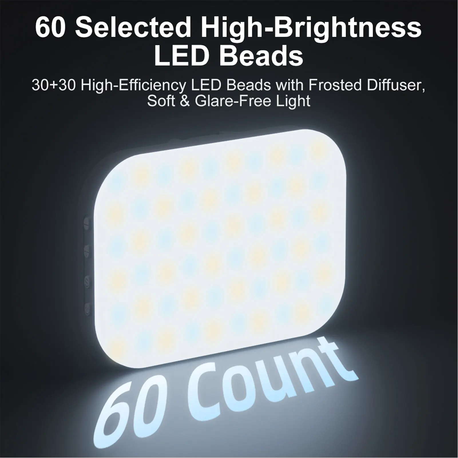LED Photography Light 60 LED Beads Portable Rechargeable Phone Fill Light 3 Lighting Modes 10 Brightness Levels for Camera Smart