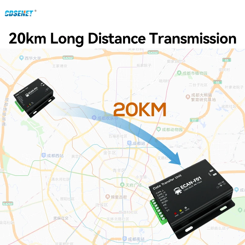 Imagem -03 - Cdsenet-can to Transceptor de Fibra Óptica sem Fio Conversão de Dados de Alta Velocidade Longa Distância 20km Baud Rate 5k1m Ecan-f01