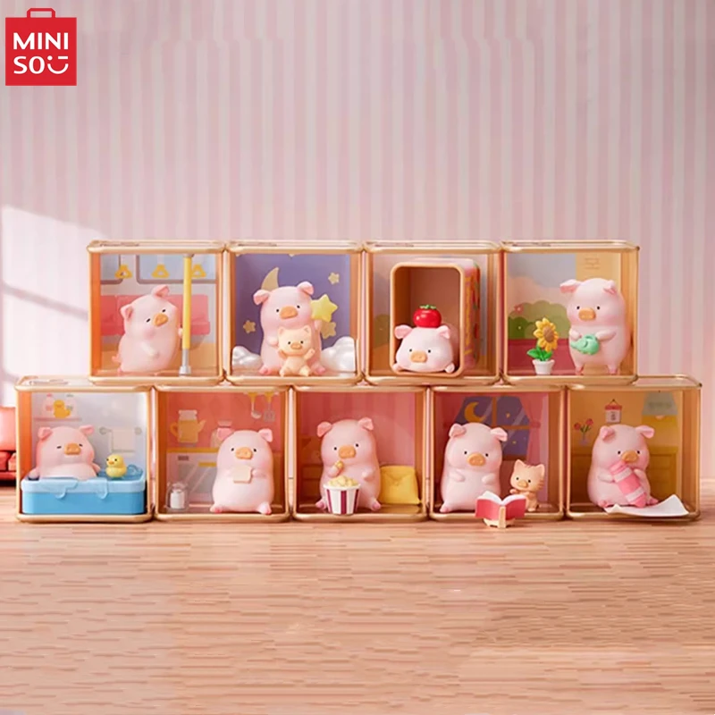 Miniso caixa cega enlatada porco lulu série agradável tempo modelo decoração de mesa ornamento brinquedo das crianças presente aniversário