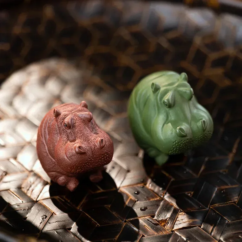 Chinese Yixing Purple Clay Tea pet Lucky Hippo Model Statue Tea Figurine Ornaments Handmade Sculpture Crafts Tea Set Decoration