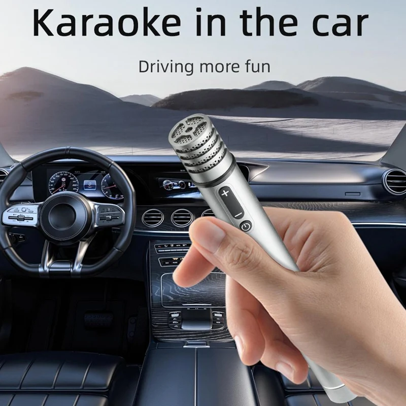 Car Wireless Microphone Black & Silver 5.0 Bluetooth Lasting Battery Life Karaoke Dsp Audio Noise Reduction Microphone