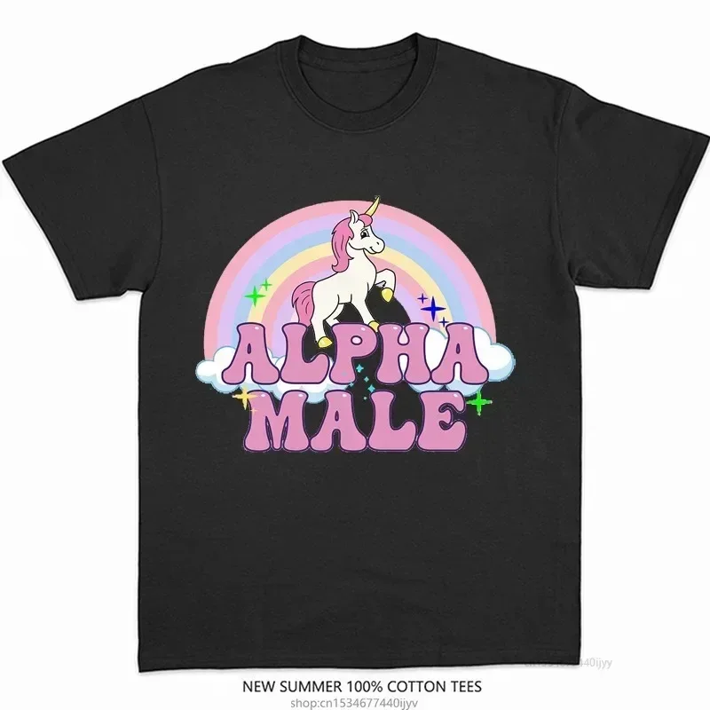 Alpha Male Unicorn Tee Rainbow Graphic Tees Funny T-Shirts Women Fashion Hip Hop Men Tops Cotton Unisex Aesthetic Clothing image 2