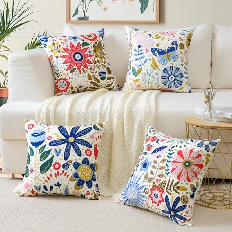 

Набор из 4 чехлов для уличных декоративных подушек: летний цветочный и весенний пасторальный стиль для патио