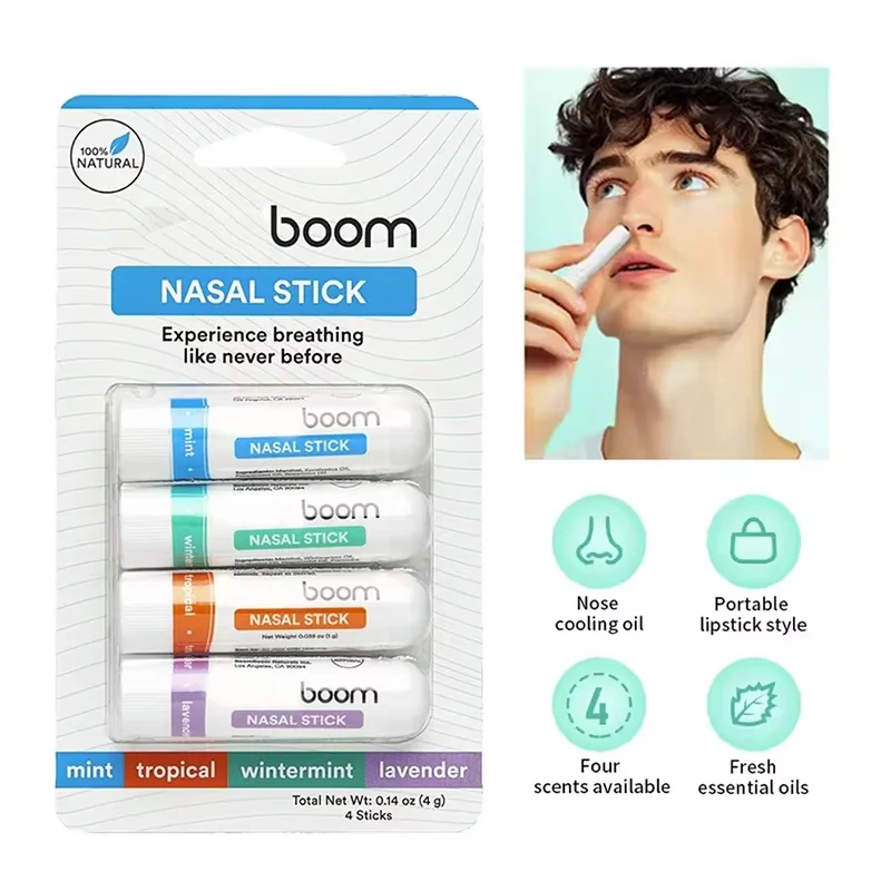 

Boom Boom Nasal Stick (4 Pack) Enhances Breathing + Boosts Focus Essential Oils