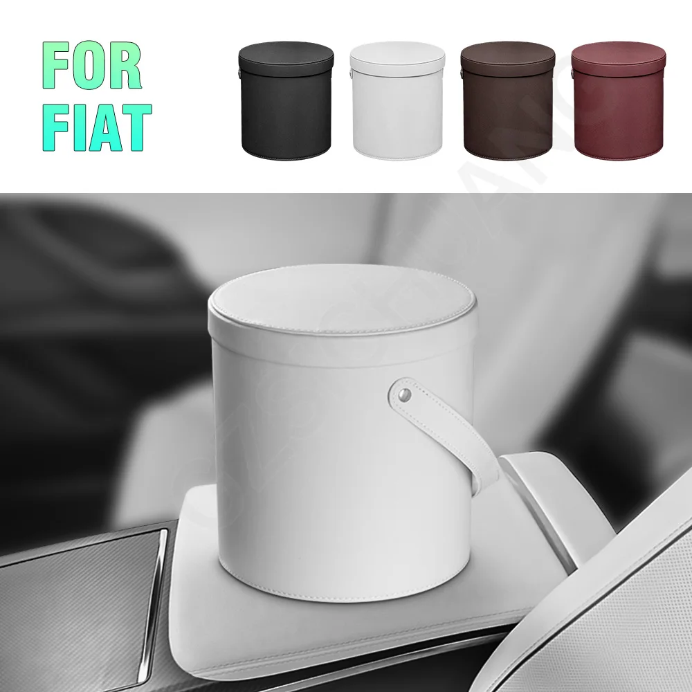 

Car Trash Can Leather Circular With Cover Trash Can Car Accessories For Fiat Ducato Grande Ponto EVO Qubo 500 500C 500X 500L