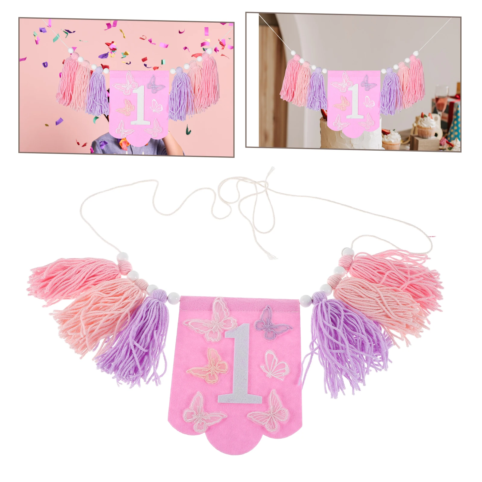 

Boho Butterfly Tassel Highchair Banner 1St Birthday Wall Hanging Party Bunting Photo Booth Backdrop Fringe Garland For Baby