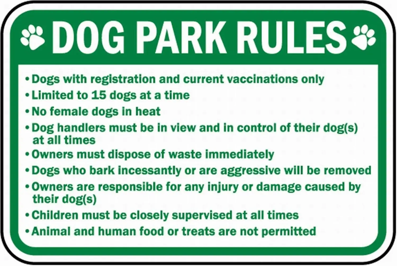 Dog Park Rules Sign Safety Sign Tin Metal Warning Sign Notice 12x16 by PaBoe