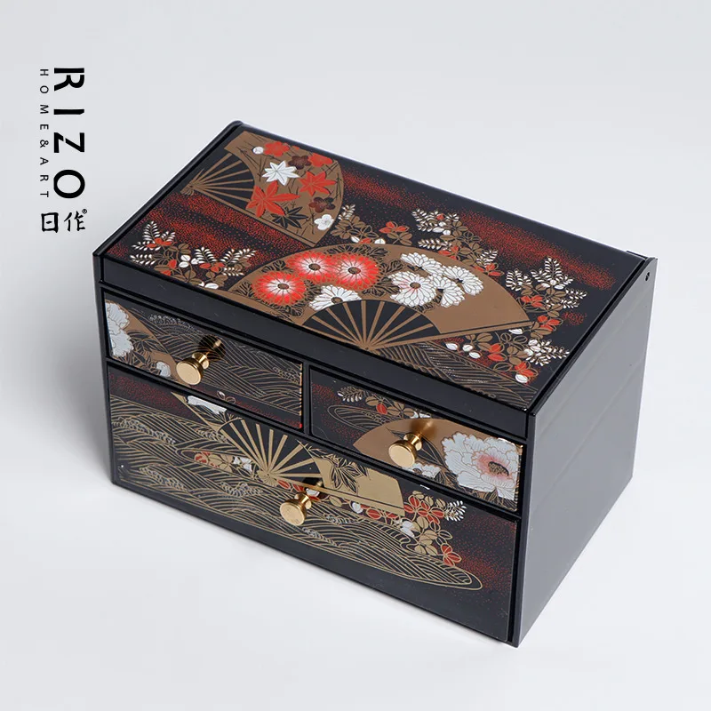 Joyero japonés de segunda capa con laca de montaña, caja de frutas secas con cajón para almacenamiento