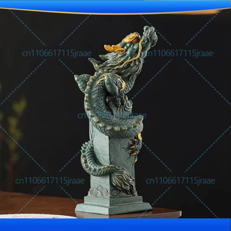 Sandstone Zodiac Panlong Dragon Statue Chinese mascot  Home Room Office Feng Shui Statue Best Gift in Year of the Dragon