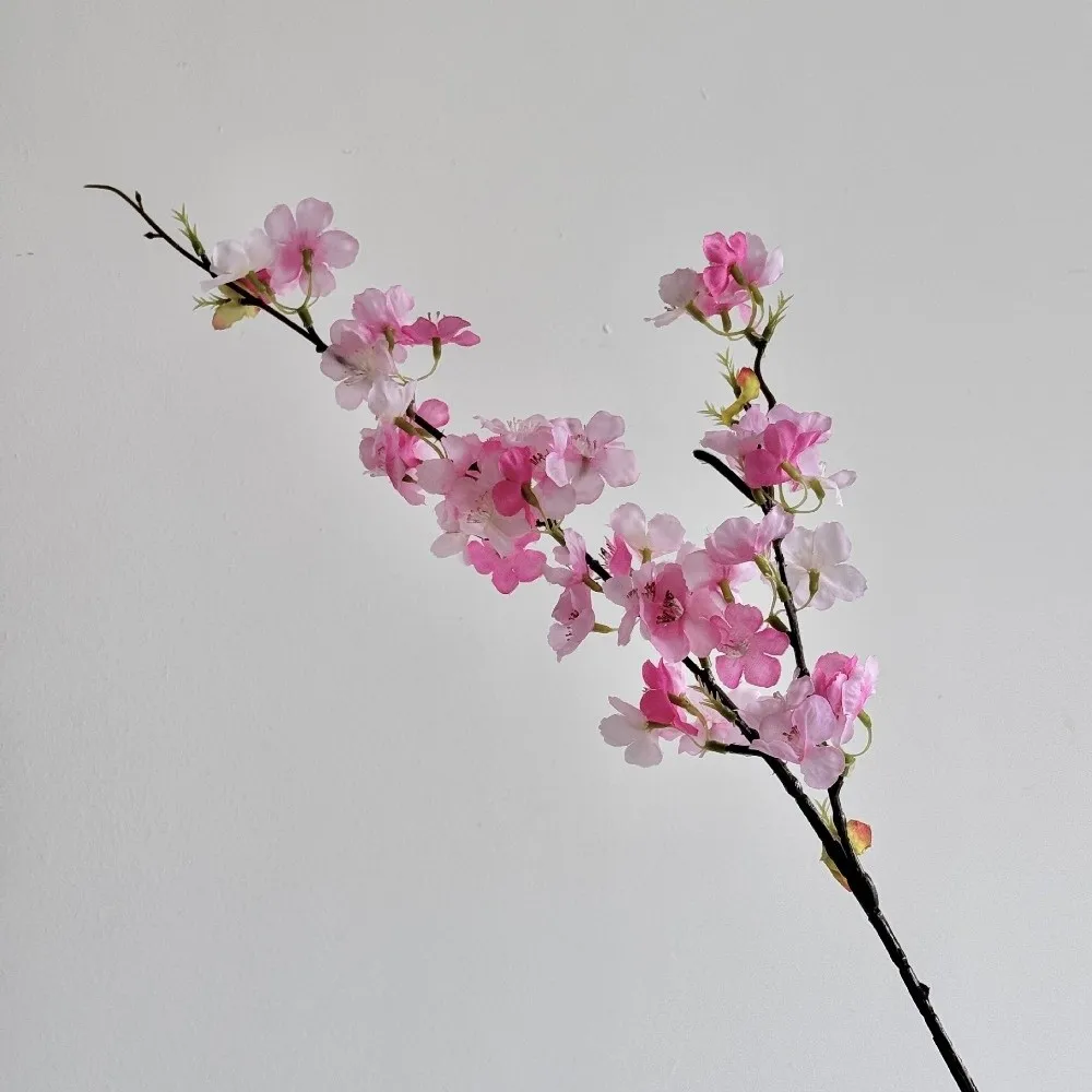 Pink Artificial Sakura Flower Decorative Silk Artificial Faux Plants Long Branches Peach Fake Cherry Blossoms Floral Arrangement
