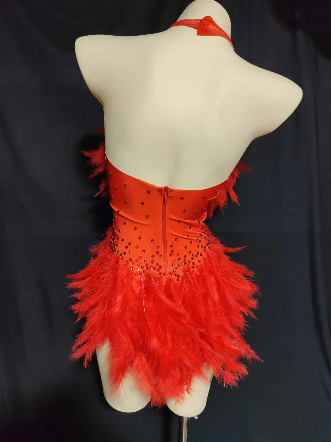 White Rhinestone Bodysuits Women Drag Queen Costumes With Feather Dance Singer Performance Backless Leotard Stunning Stage Wear