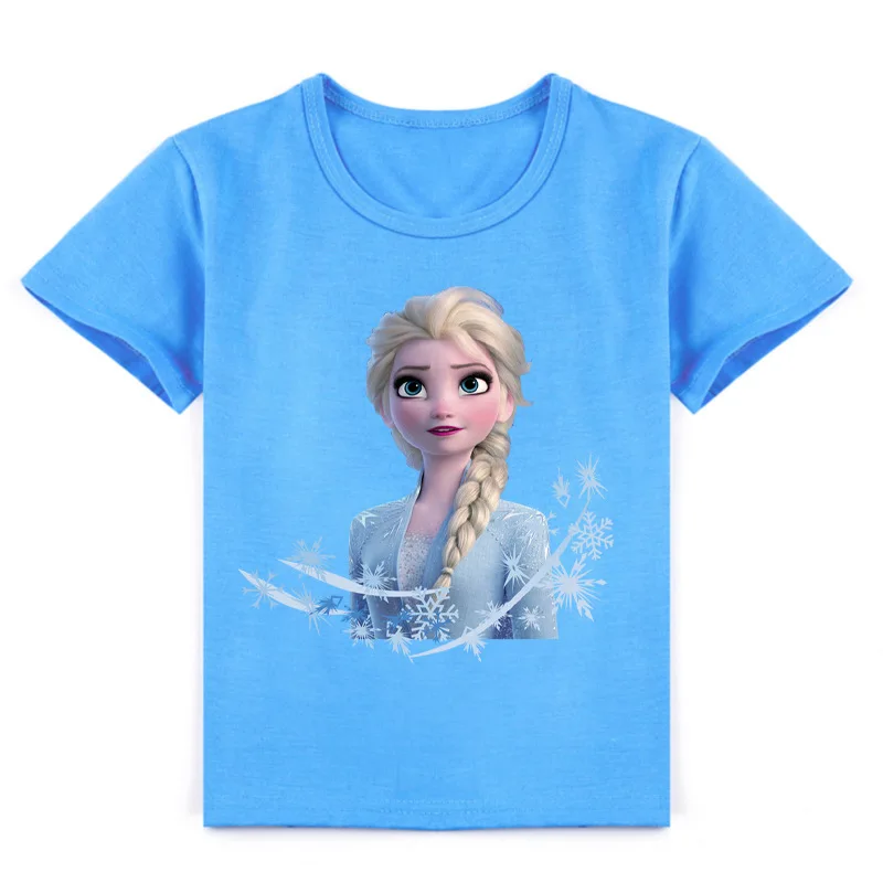

2026 New Frozen Elsa Cartoon Pattern Printed Summer Children's Casual Comfortable Fashion Short Sleeve Top