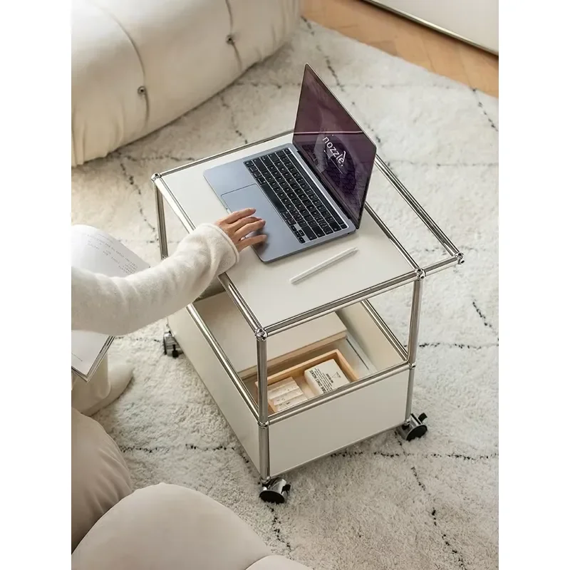 Medieval Bauhaus Style Modular Mobile Cart with Stainless Steel Rollers for Living Room Sofa Furniture