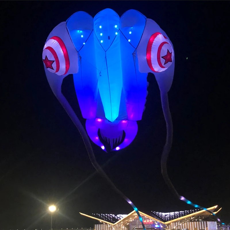 LEDライト付きのソフトインフレータブルカイト,LEDライト付きのおもちゃ,夜の飛行,楽しい,送料無料,10 m