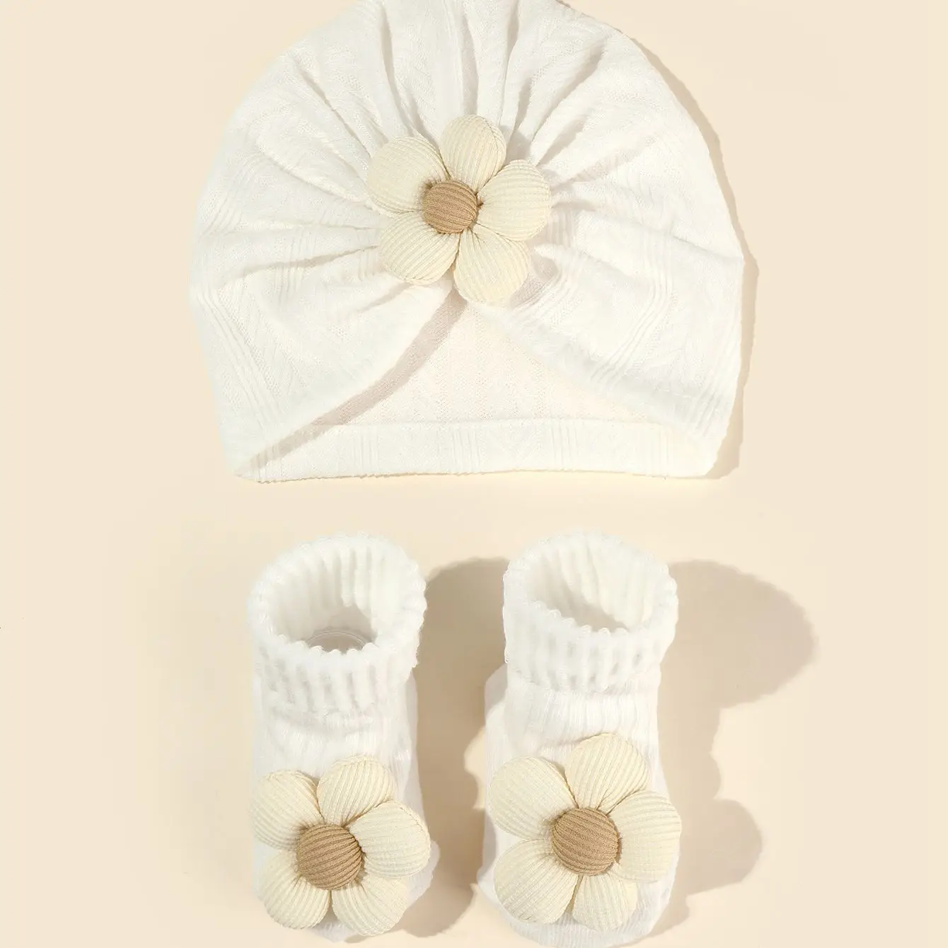 Baby Girls Flower hat Socks Set Cute Newborn Short Tube Sock+ Turban Hat Elastic Soft Infant Indian Caps 0-12M