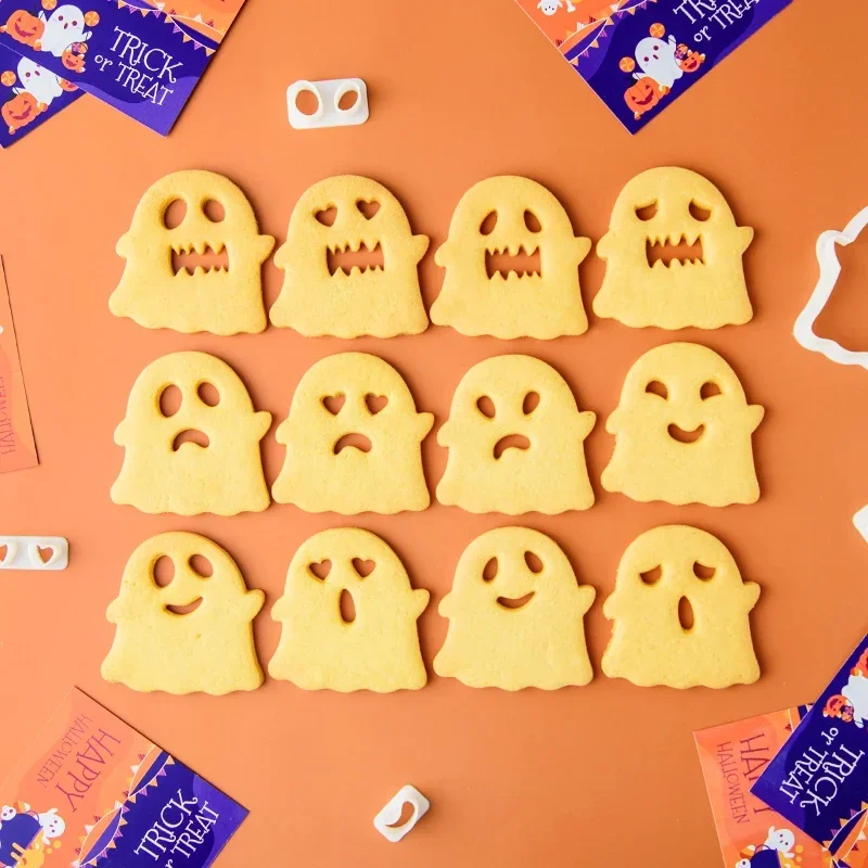 Halloween Ghost Cookie Embosser Mold Cartoon Cute Expression Cookie Cutter Set Fondant Frosting Biscuit Cake Decoration Tools